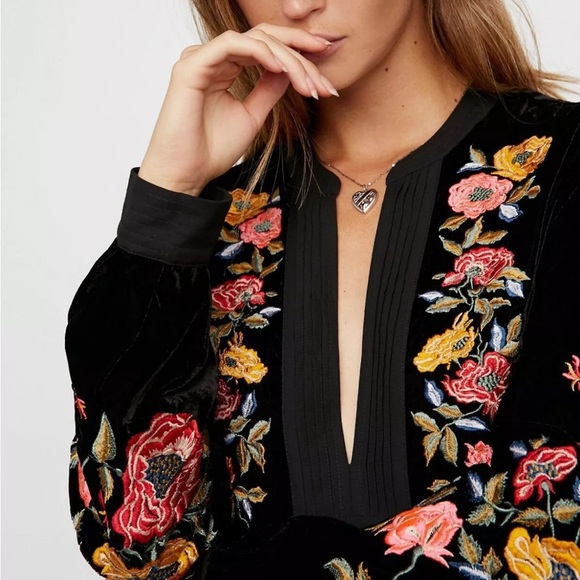 Free People Mia Embroidered Black Velvet - Picture 2 of 6